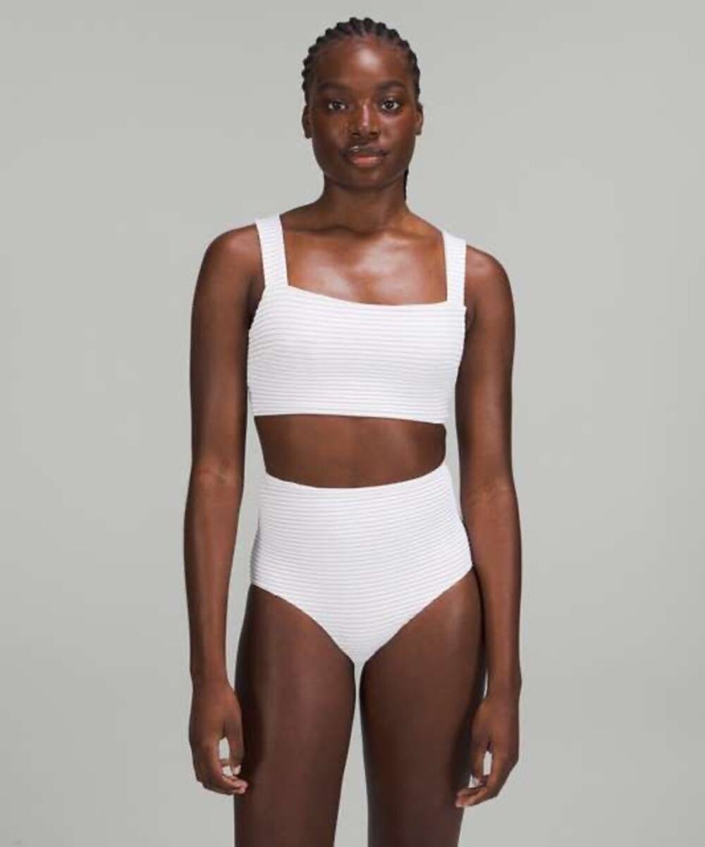 Lululemon Smocked Swim Bikini Top & Bottom Set Size 6 Hyper Stripe Pastel Blue